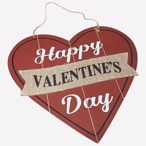 Happy Valentine's Day Red Heart Hanging Sign Decor